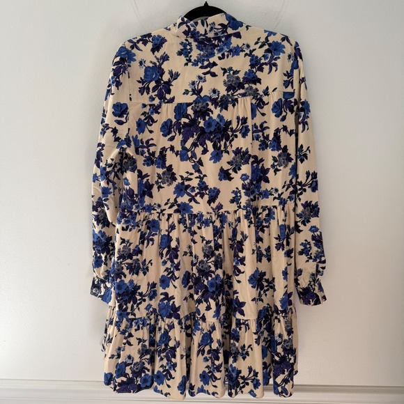 Sezane women's Floral Soledad dress Tiered Mini Dress Blue Cream size 12 (44) - Picture 6 of 9